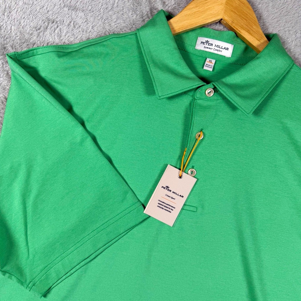 Peter Millar Summer Comfort Men's XL Green Solid Stretch Golf Polo MS20EK01S